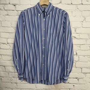 Luciano Barbera Riviera Collar Button Up Shirt Size L Blue Striped Made In Italy